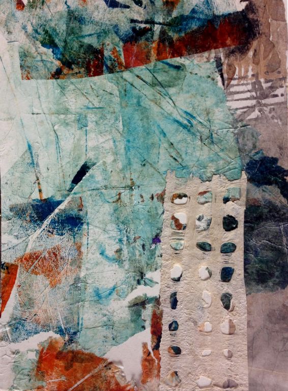 Layers No. 2, collage: papers, acrylic on board, 13 1/2"H x 10"W